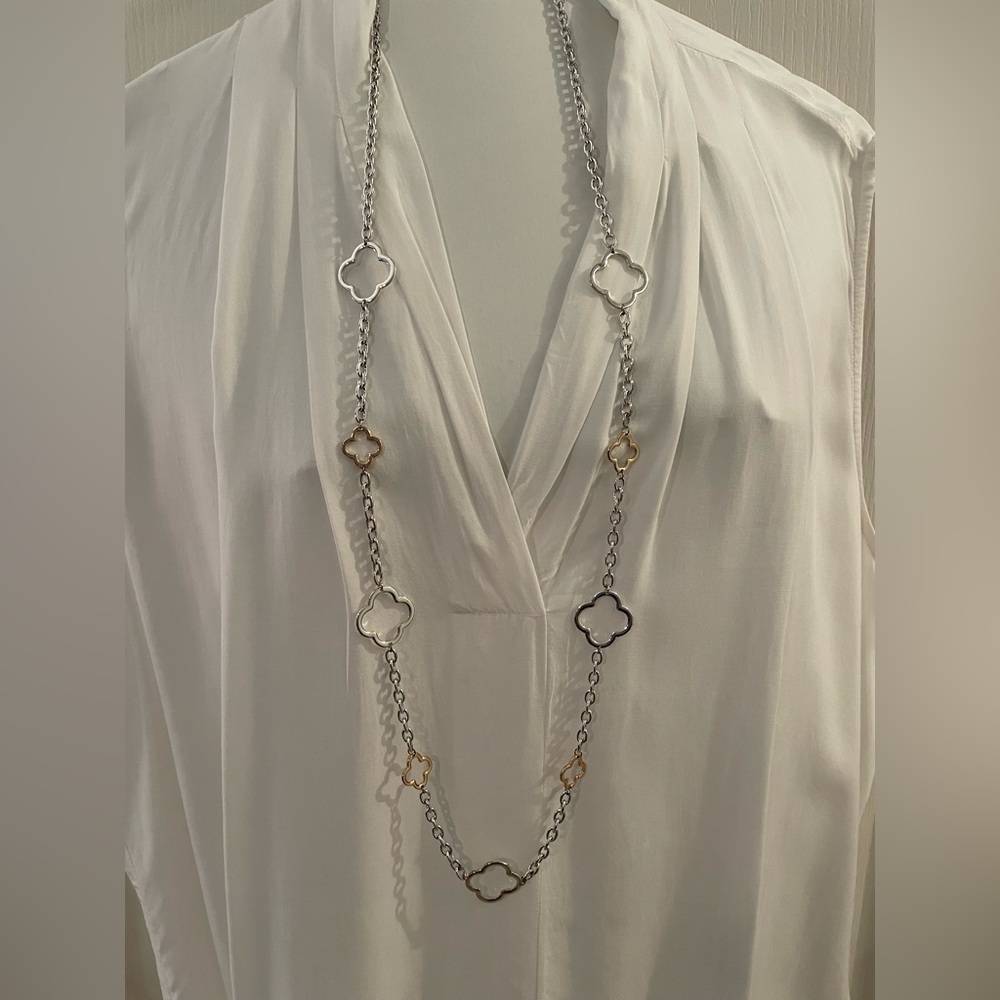 Silver/Gold Accent Clover Necklace NWT